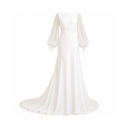 Alteaboutique Ivory Long Sleeve Chiffon A-Line Wedding Dress with Train